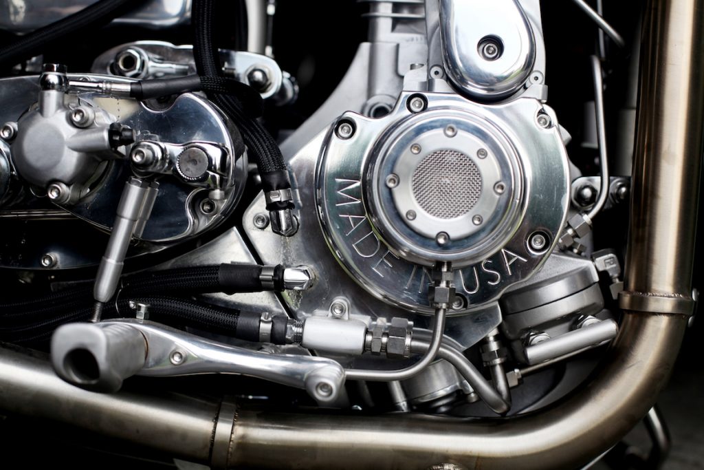 The United Nations of engines. Hand-made from Buell, Triumph and Ducati components. 