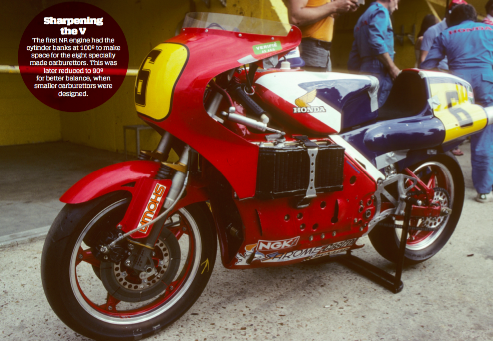 Note the upside- down fork and carbon fibre brakes – pioneering developments that are now commonplace in racebikes
