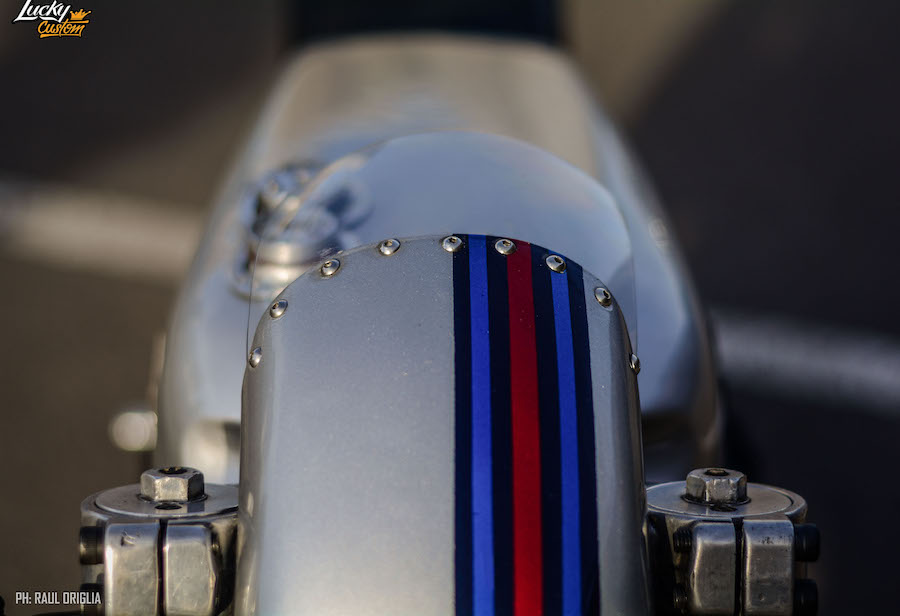 Fairing is a repurposed mudguard with Martini Racing colours