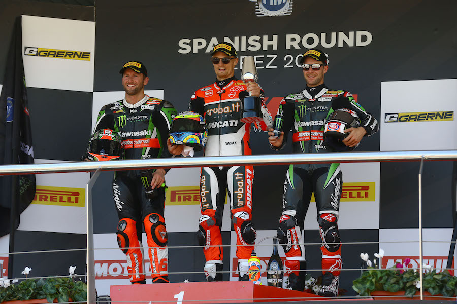 Sykes, Davies and Jonathan Rea, WSBK Race1, Jerez WSBK 2016