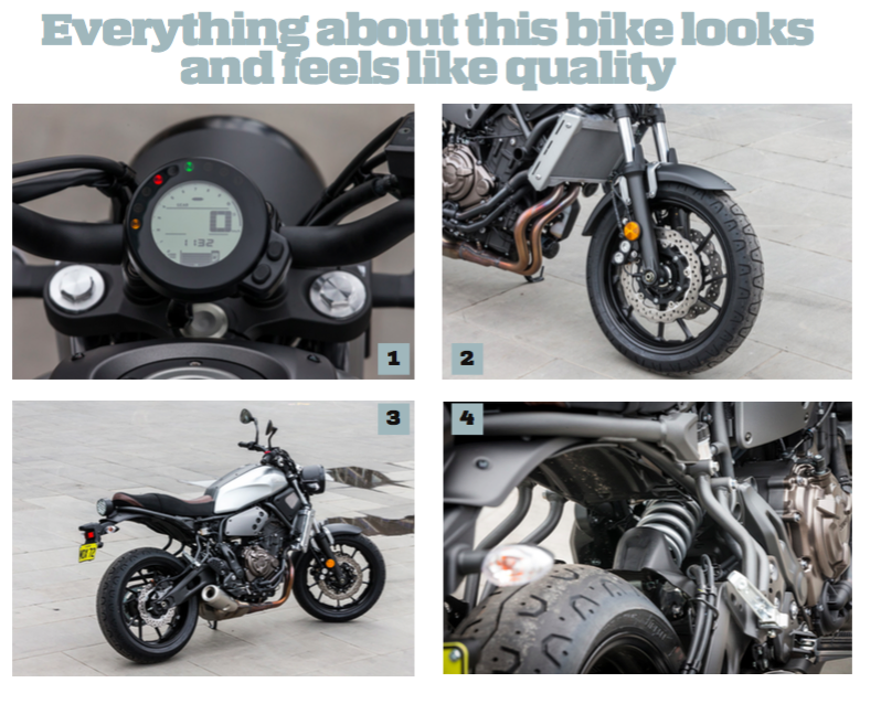 1. The XSR’s dash is stylishly minimal but has everything you would need 2. Twin 282mm Wave discs up front pull up the XSR confidently 3. The XSR doesn’t take up a lot of space – it’s short and sweet 4. Rear suspension on the XSR is firm and it rides with a feeling of plantedness and stability