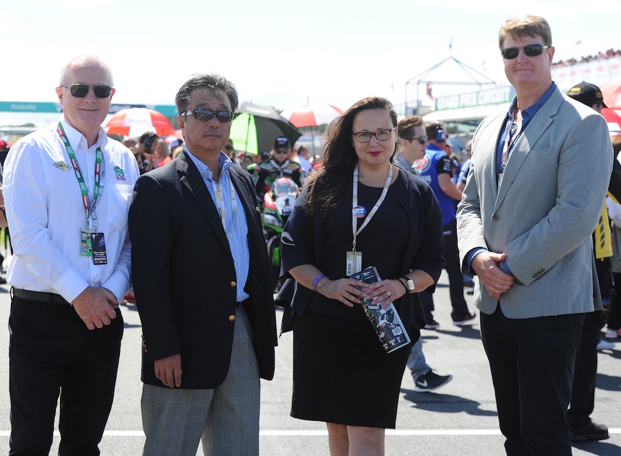  From left to right:  Fergus Cameron of Phillip Island circuit; Kato Toshizumi, Director of YMC & Head of Global Financial Services; the Hon Harriet Shing MP; Brad Ryan, Managing Director of Yamaha Financial Services. 