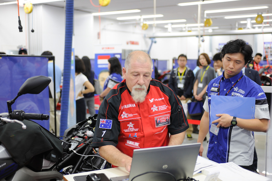 Roly Orr in action at the 2016 World Tech GP. Challenges included measurement, computer diagnostics, fault finding and customer service.