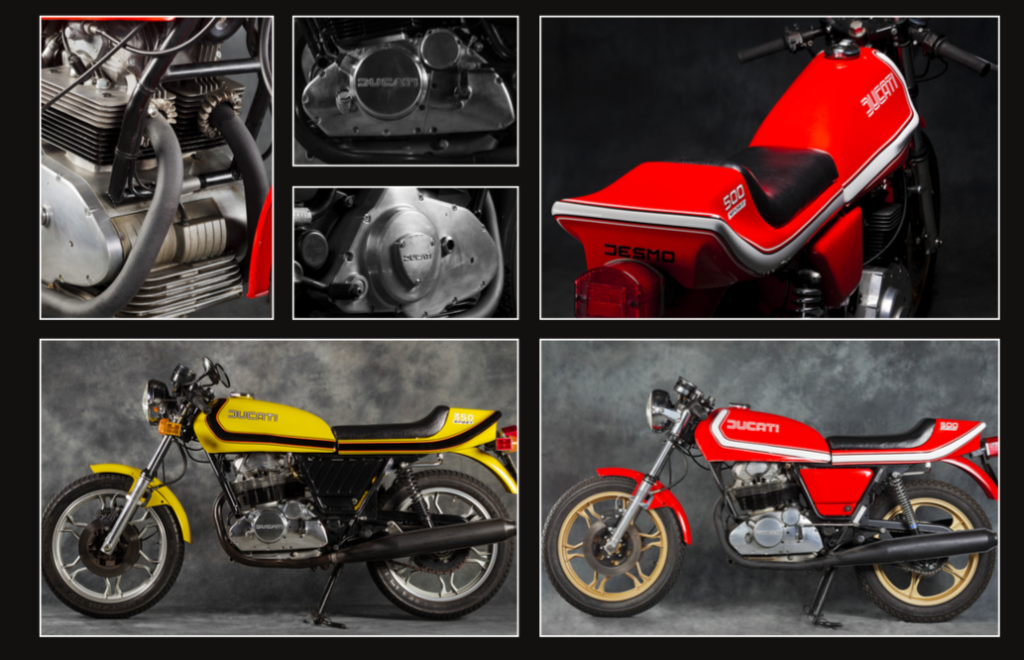 The red bike is from the last batch (67) of 500 Sport Desmos produced for Australia in 1983. The yellow bike is a 1978 350cc Sport Desmo – possibly the only one in the country